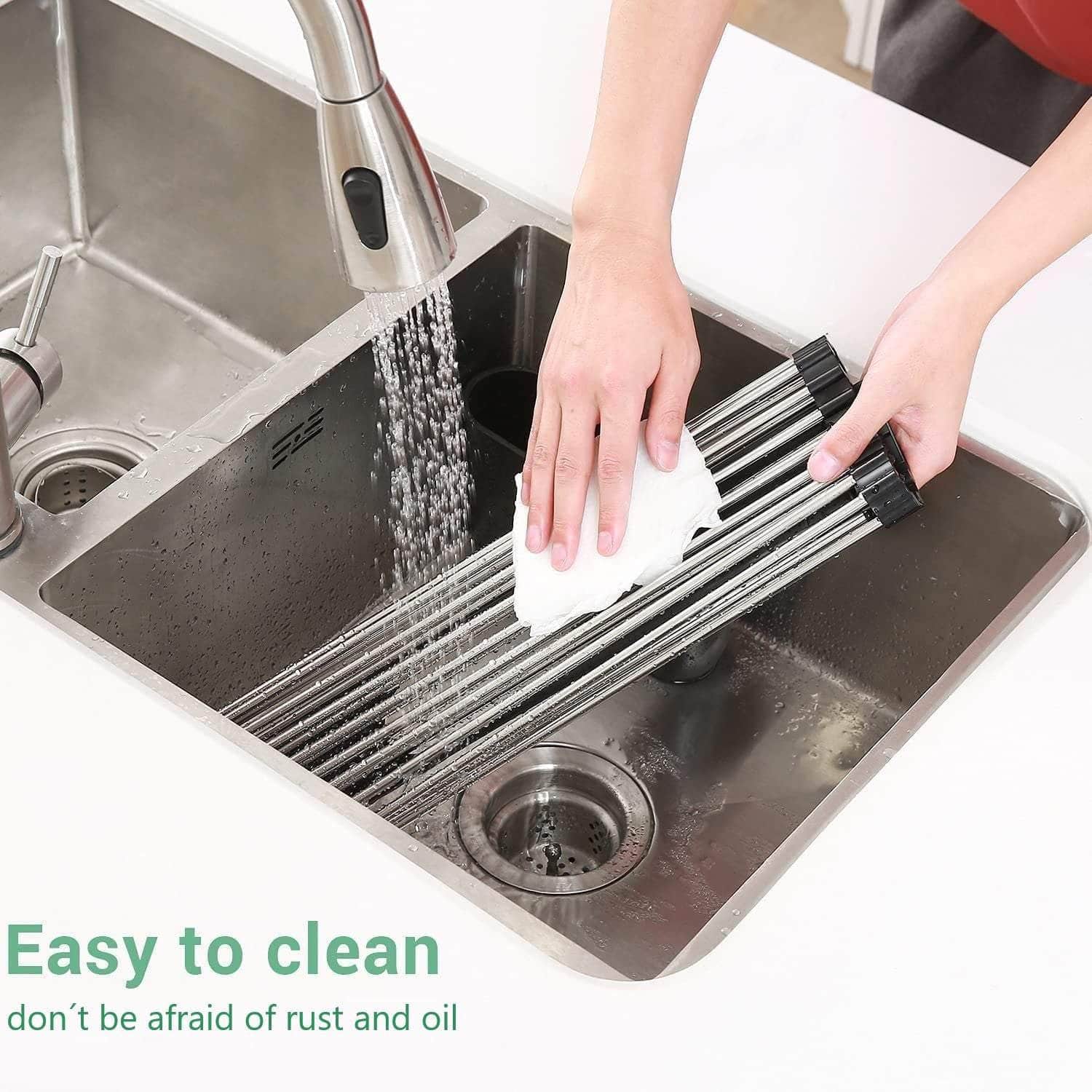 2 Pack Large Stainless Steel Roll Up Dish Drying Rack With Utensil Holder