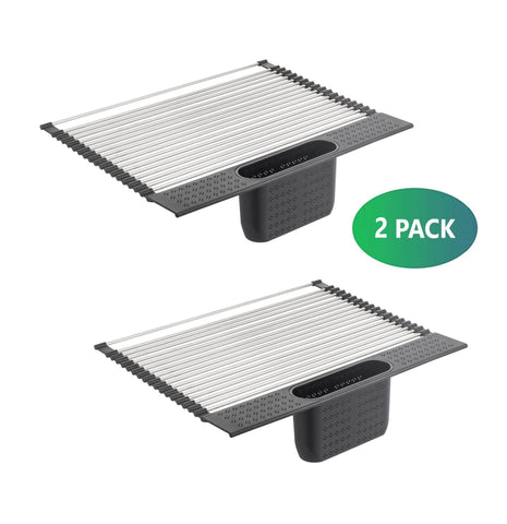 2 Pack Large Stainless Steel Roll Up Dish Drying Rack With Utensil Holder For Home Kitchen