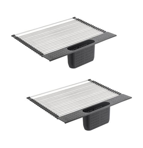 2 Pack Large Stainless Steel Roll Up Dish Drying Rack With Utensil Holder