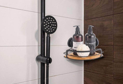 2-Pack Round Bamboo Corner Shower Caddy With Suction Cups