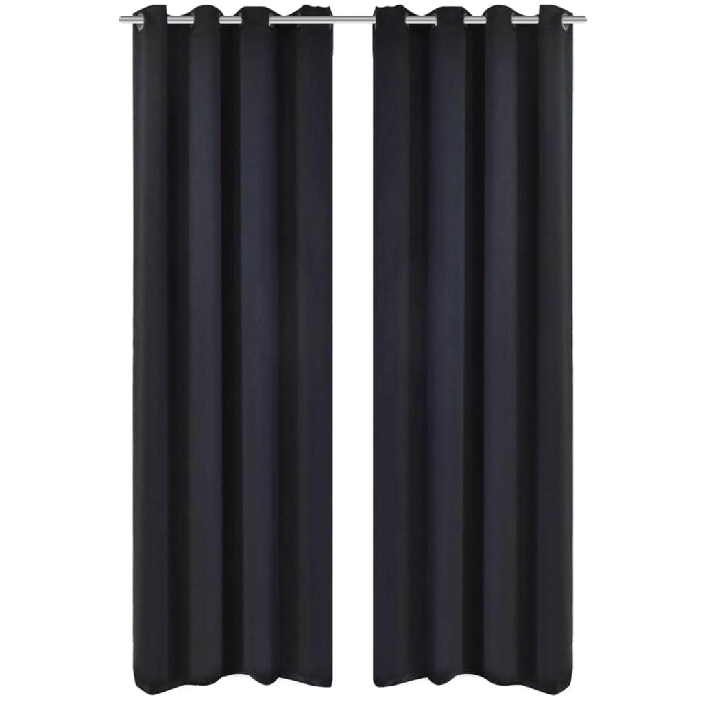 2 pcs Black Blackout Curtains with etal Rings