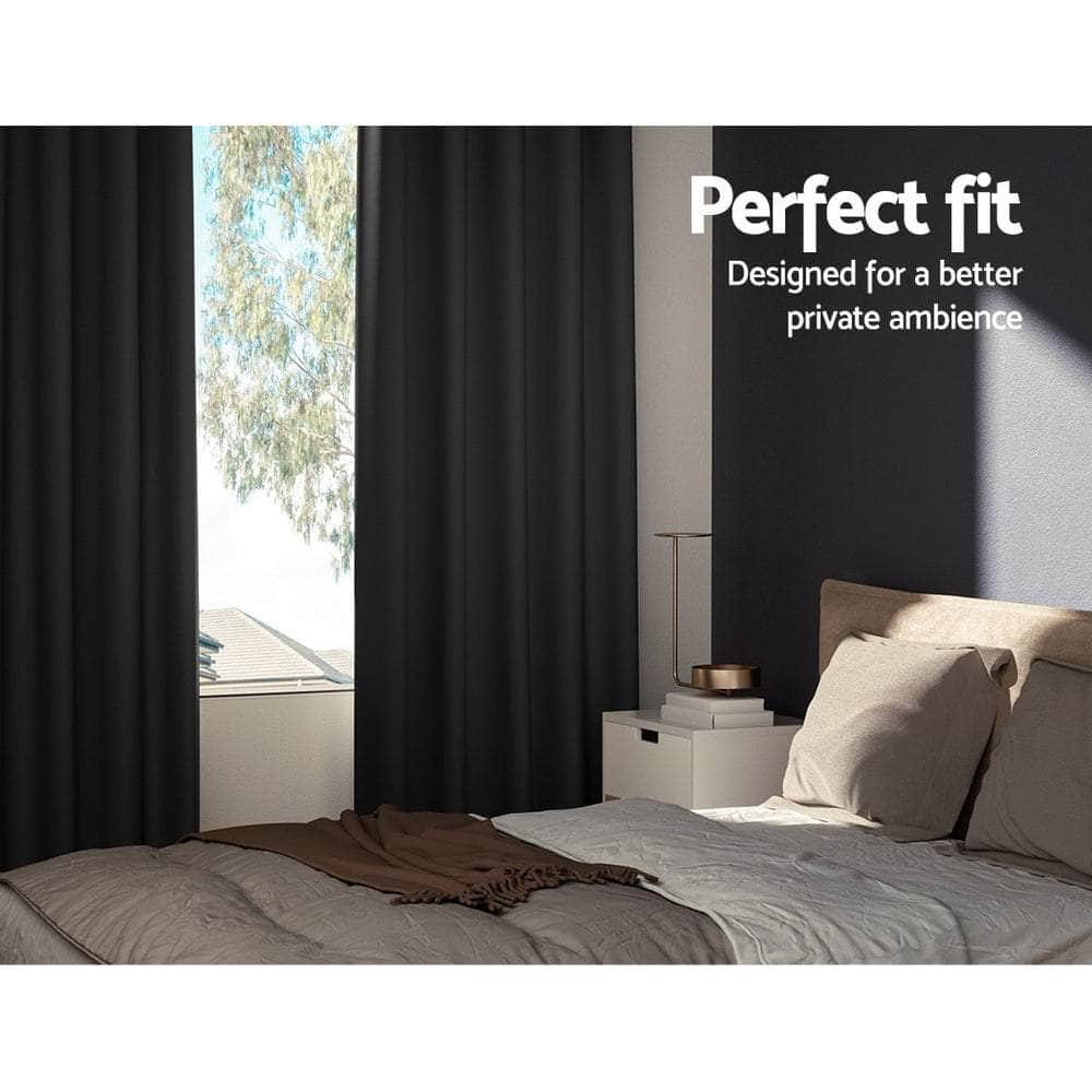 2 Pcs Blockout Curtains Eyelet Black