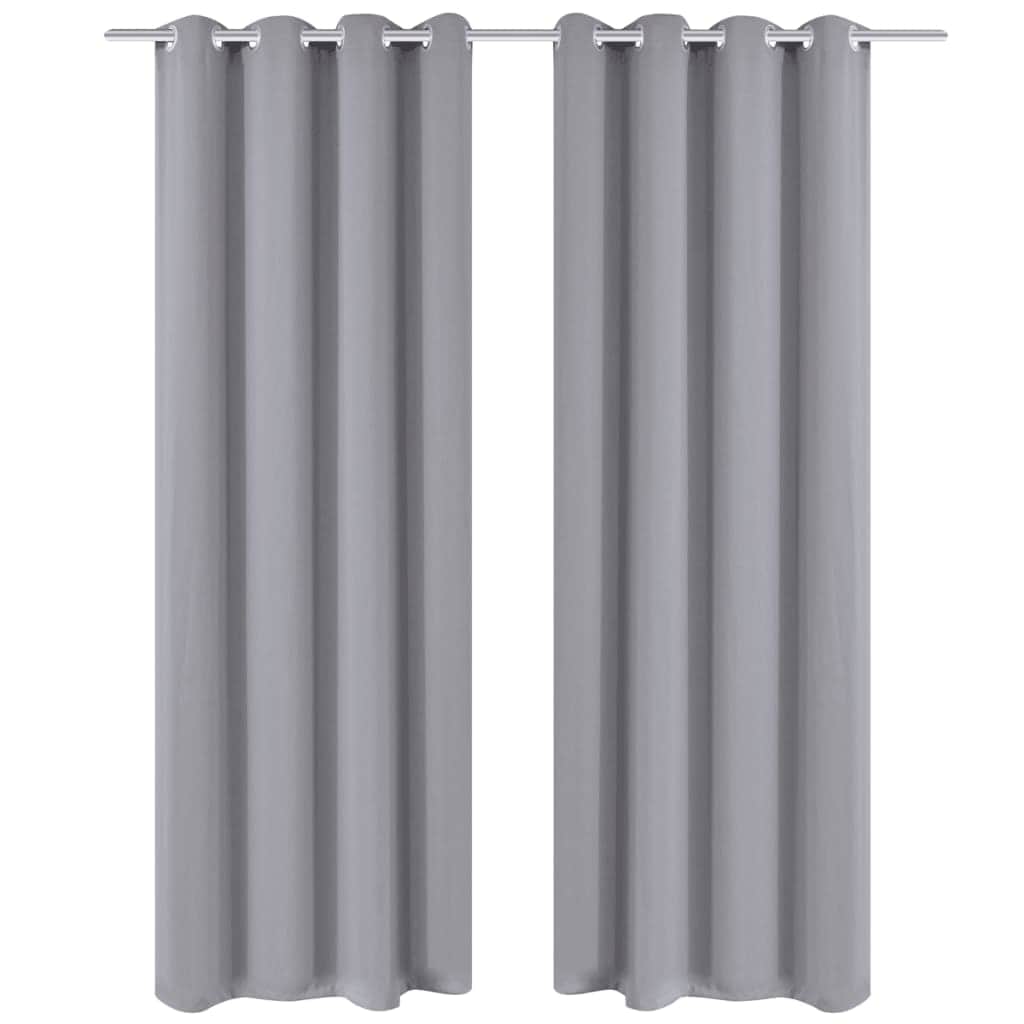 2 pcs Grey Blackout Curtains with Metal Rings