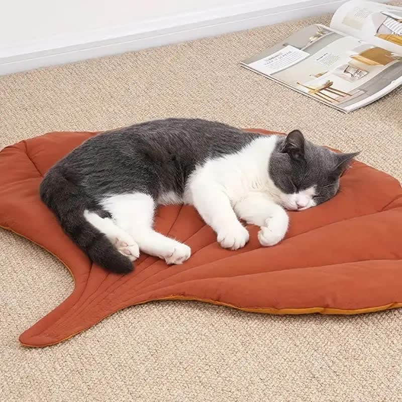 2 Pcs Yellow Leaf-Shaped Pet Sleeping Mat - Durable Dog Floor Pad & Cat Bed