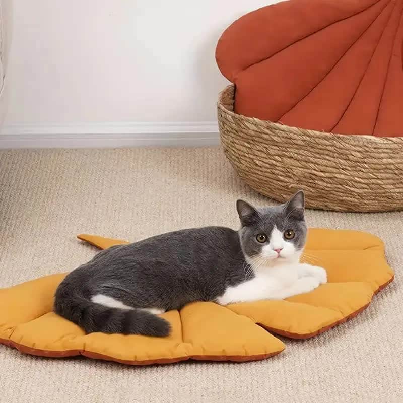 2 Pcs Yellow Leaf-Shaped Pet Sleeping Mat - Durable Dog Floor Pad & Cat Bed