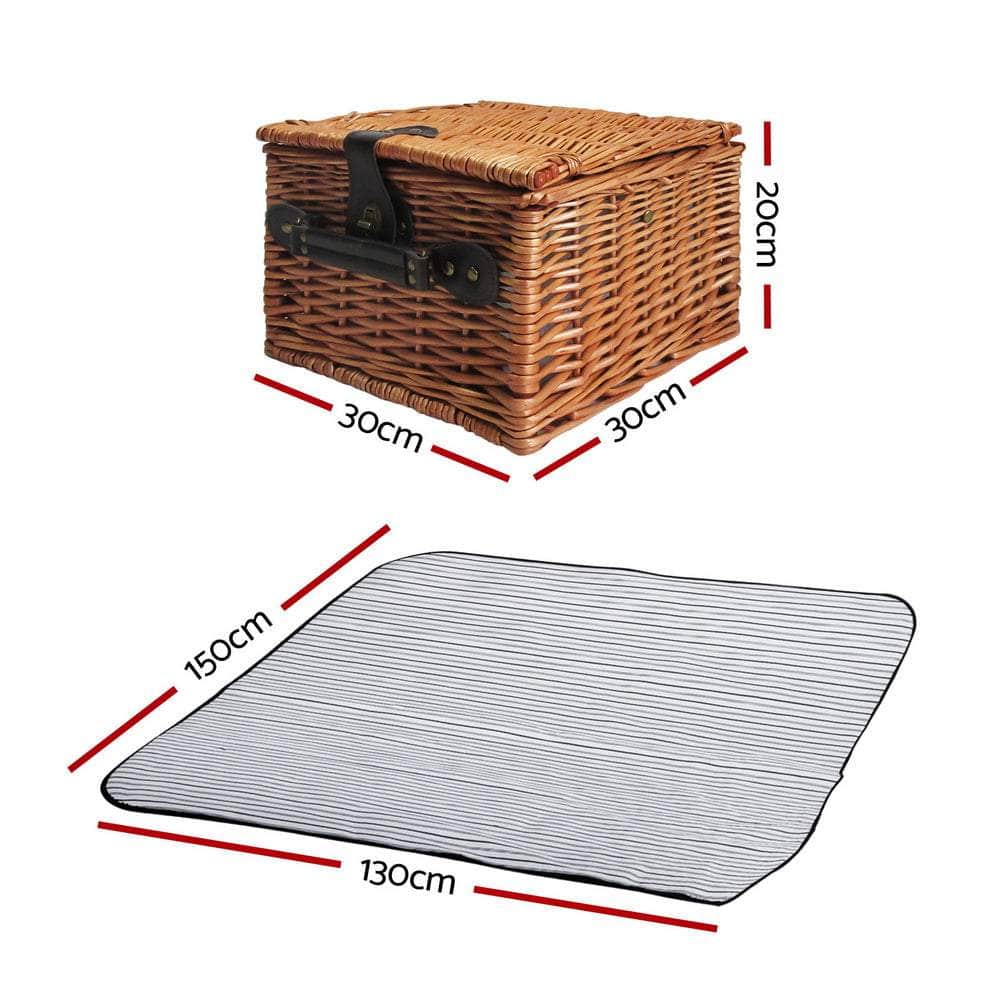 2 Person Picnic Basket Set Vintage Outdoor Baskets Insulated Blanket