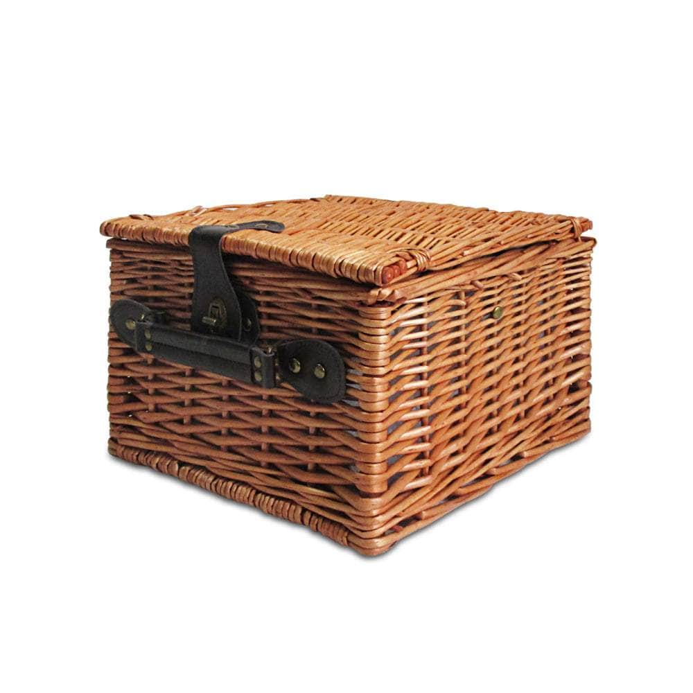 2 Person Picnic Basket Set Vintage Outdoor Baskets Insulated Blanket