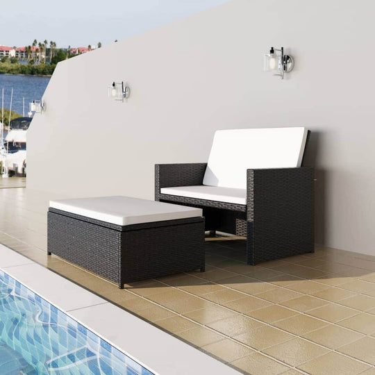2 Piece Garden Lounge Set with Cushions Poly Rattan Black - Simple deals