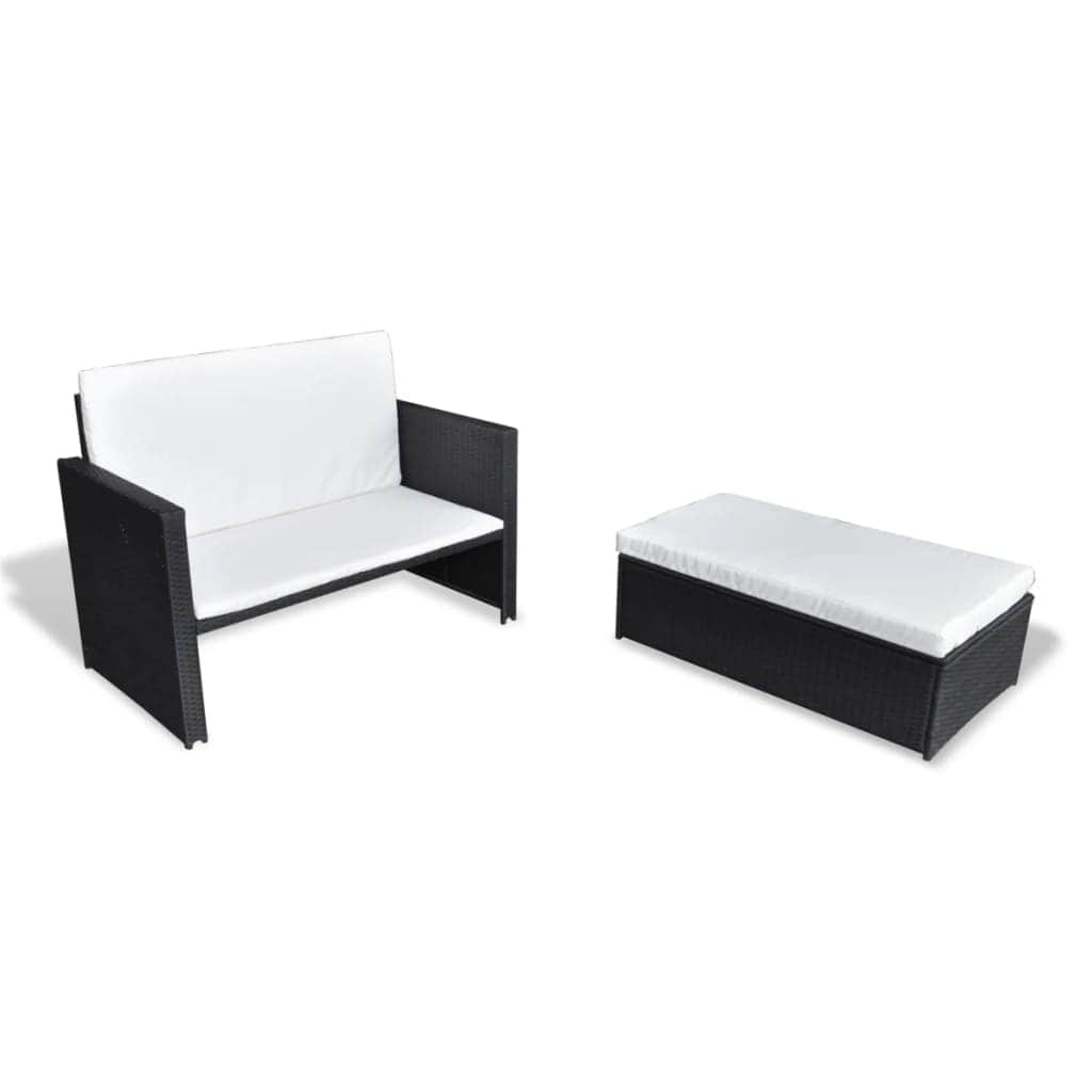 2 Piece Garden Lounge Set with Cushions Poly Rattan Black - Simple deals