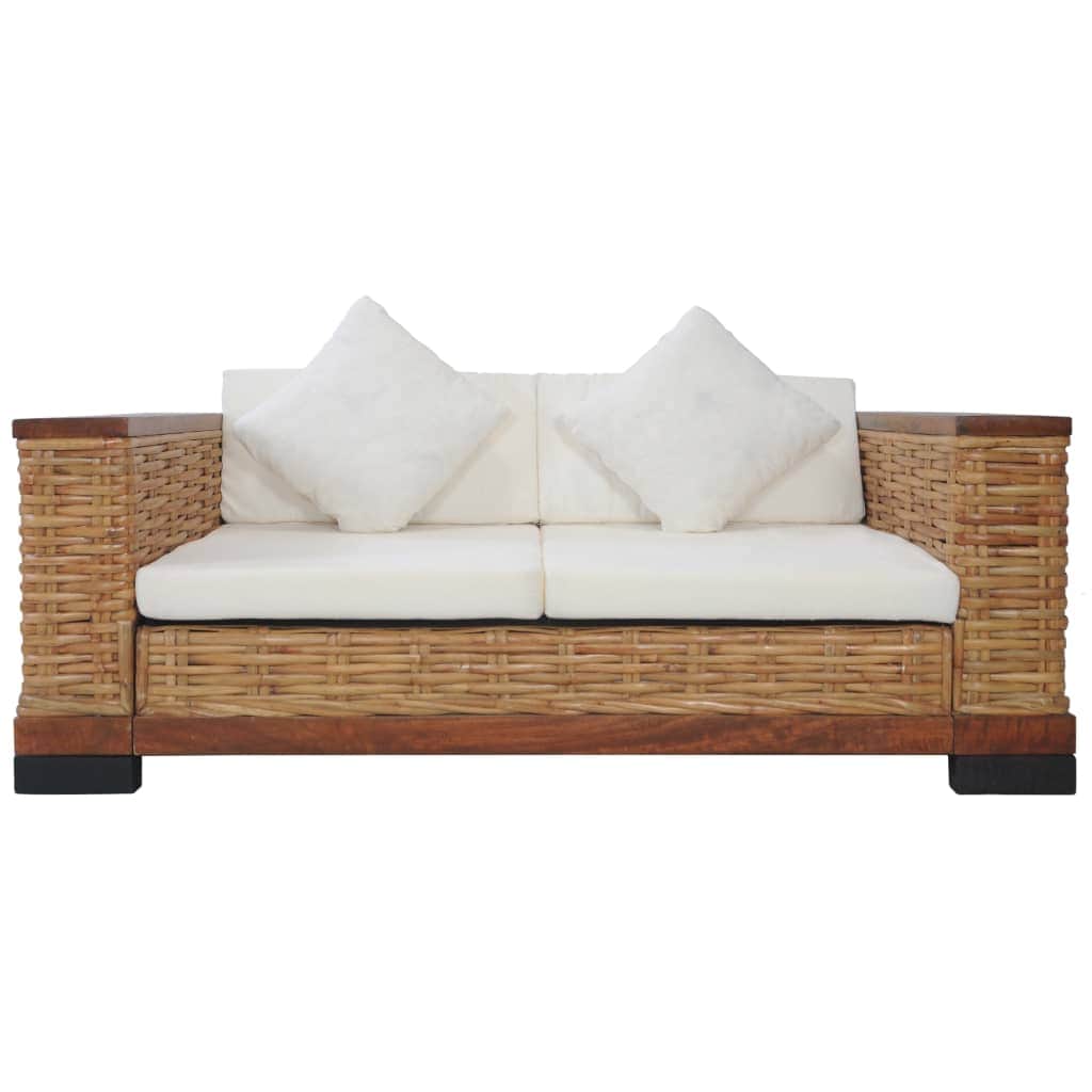 2 Piece Sofa Set with Cushions Brown Natural Rattan
