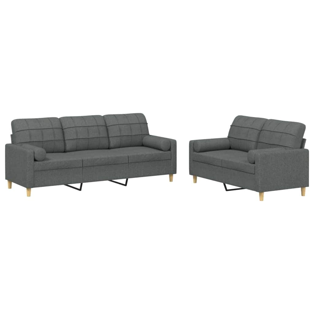 2 Piece Sofa Set with Pillows Black Fabric