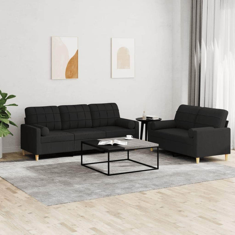 2 Piece Sofa Set with Pillows Black Fabric - Fabric finish - photo 21