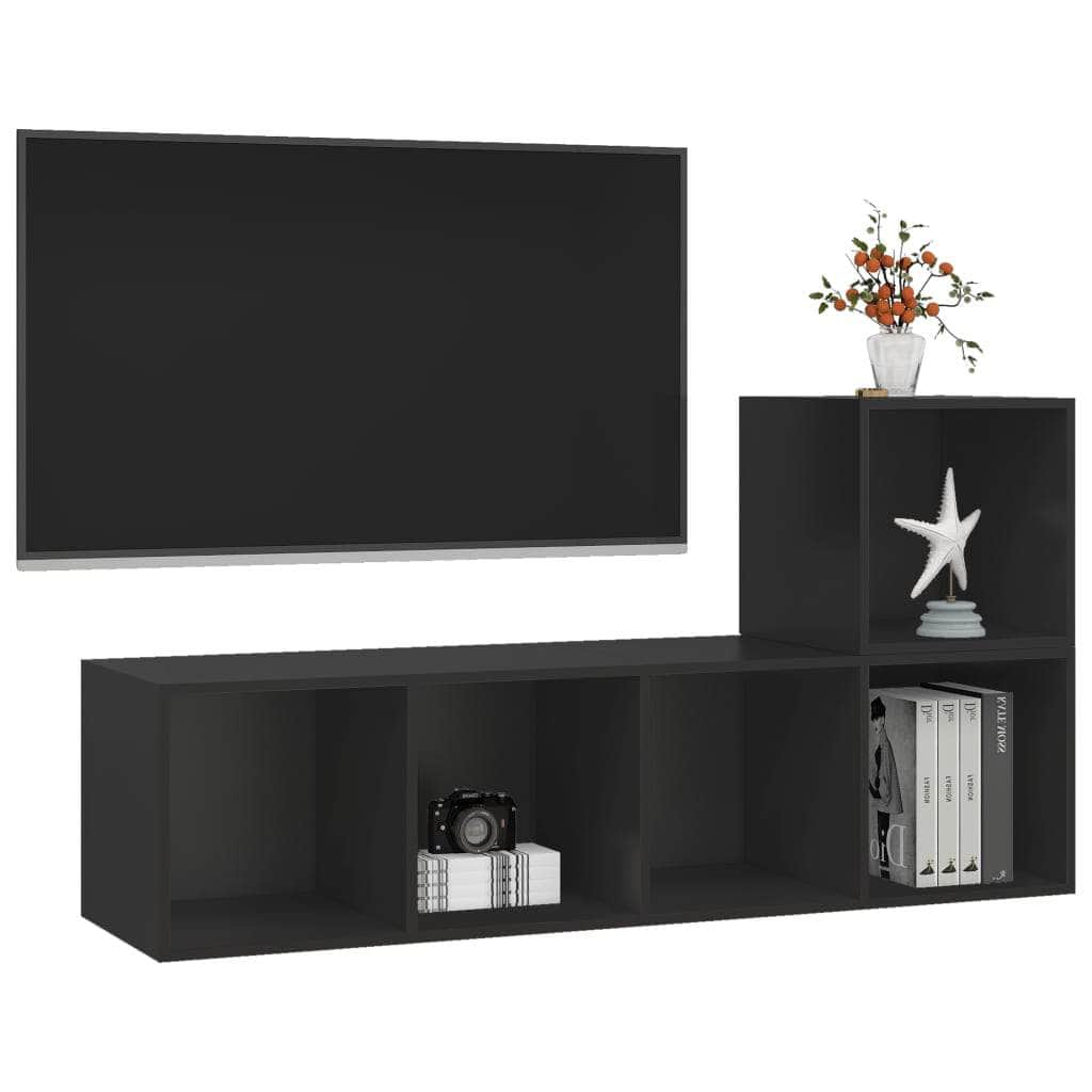 2 Piece TV Cabinet Set Black Engineered Wood