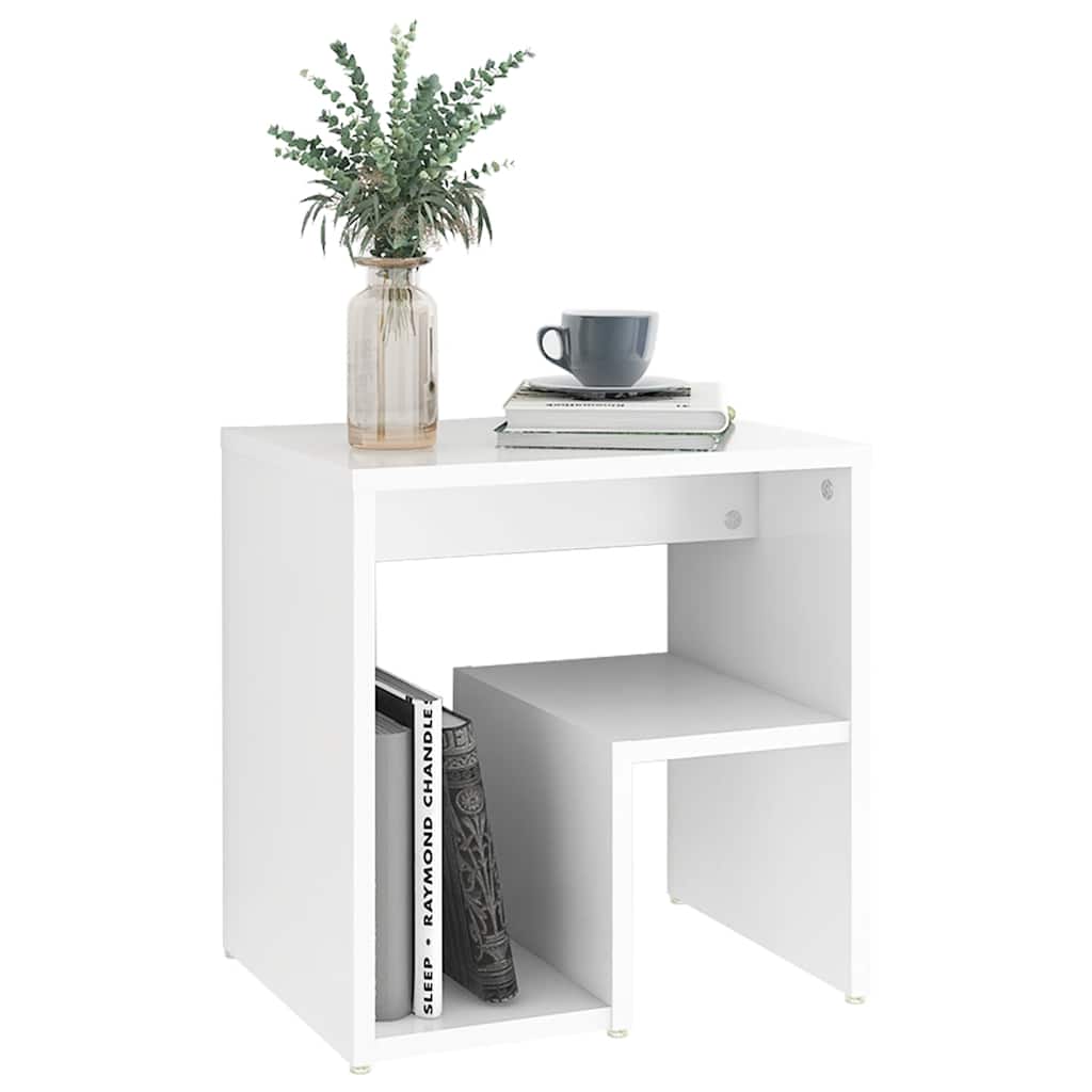 2-Piece White Bed Cabinets Engineered Wood Side Tables with Shelf Storage