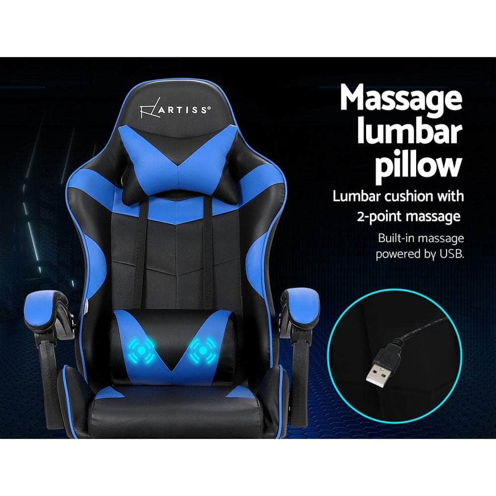 2 Point Massage Gaming Office Chair Footrest Blue