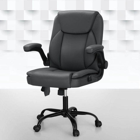 2 Point Massage Office Chair Leather Mid Back Grey/Sand/Black