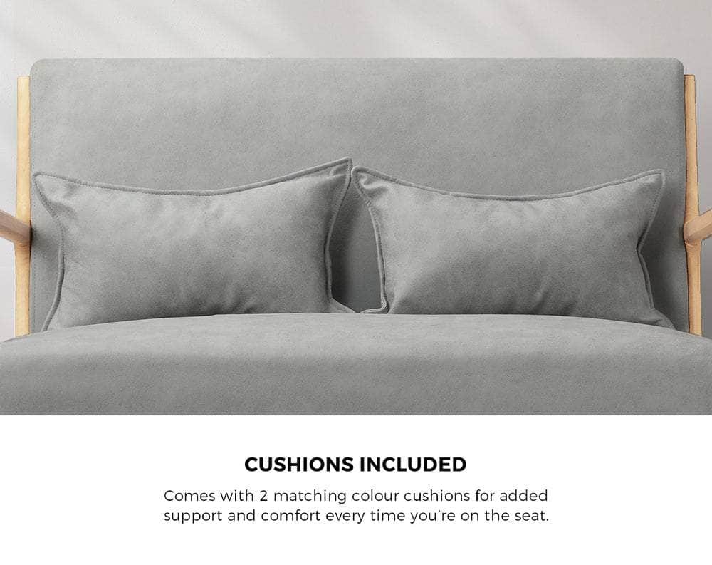 2-Seater Armchair Sofa in Grey Fabric with Cushions for Living Room