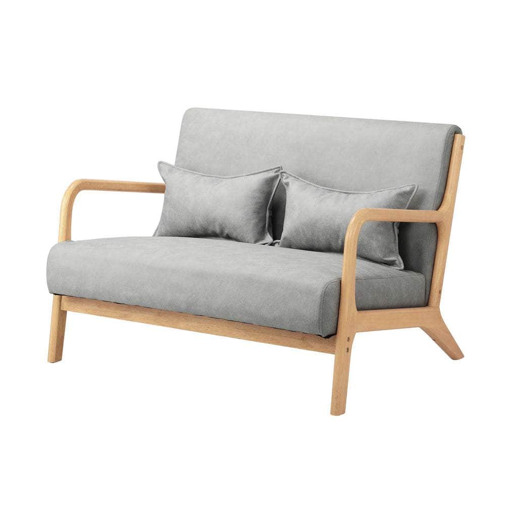2-Seater Armchair Sofa in Grey Fabric with Cushions for Living Room