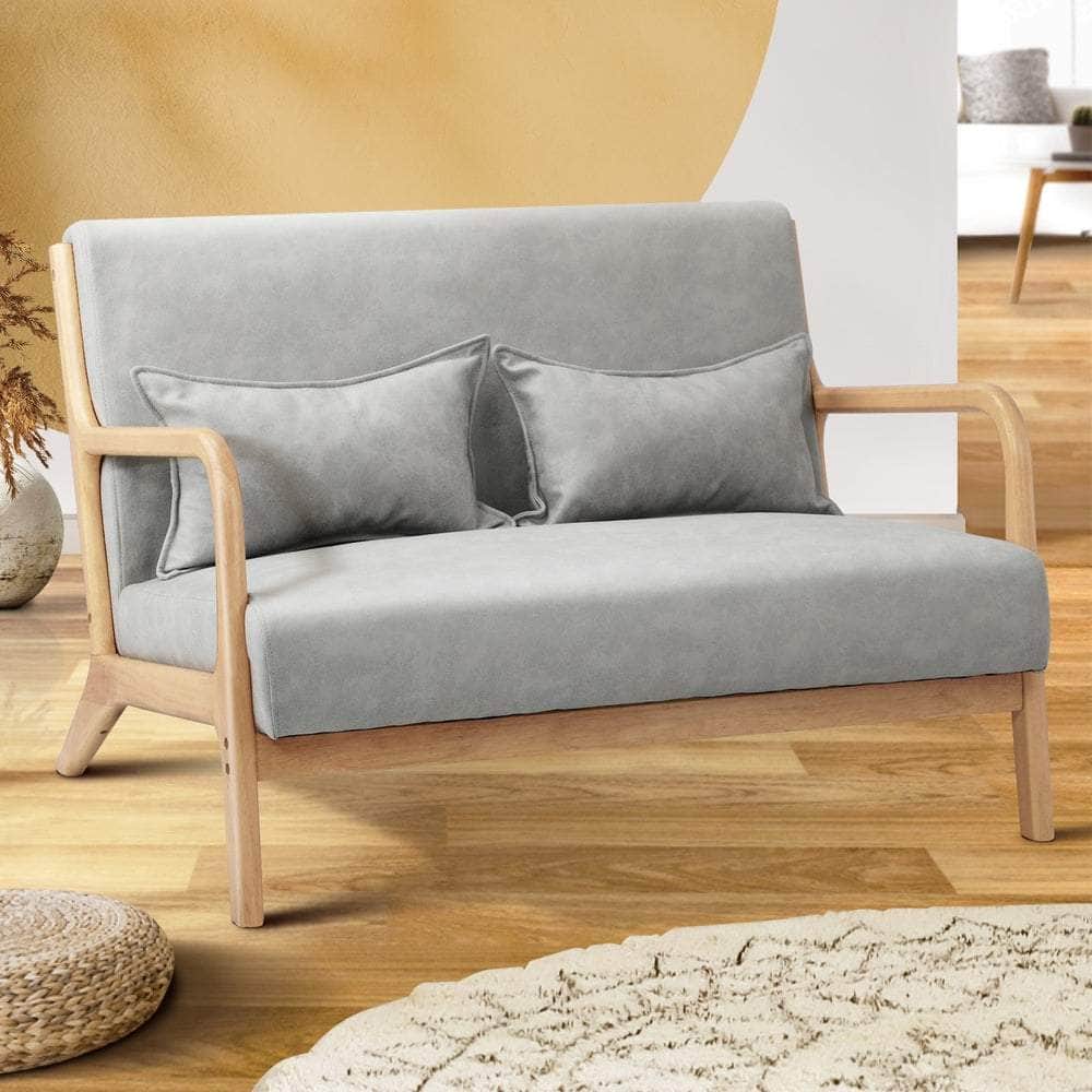 2-Seater Armchair Sofa in Grey Fabric with Cushions for Living Room