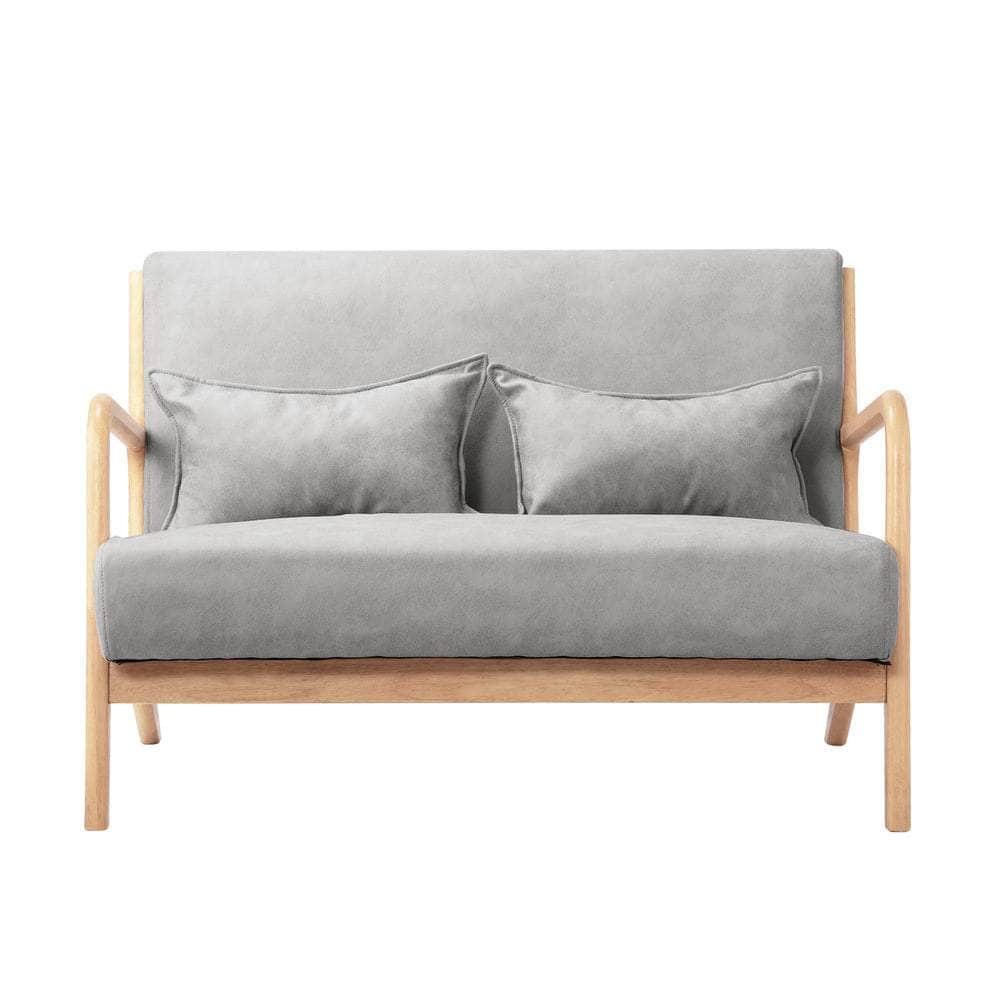 2-Seater Armchair Sofa in Grey Fabric with Cushions for Living Room