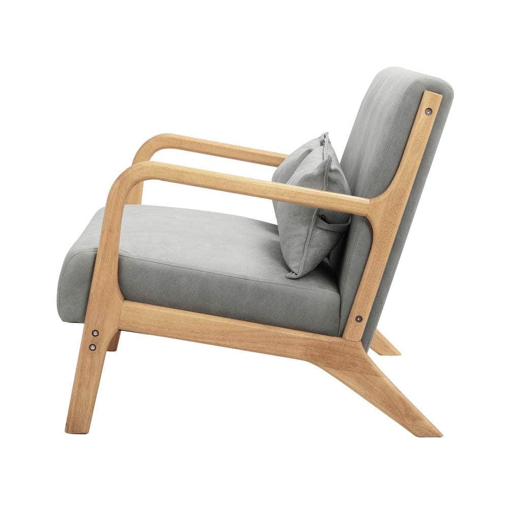 2-Seater Armchair Sofa in Grey Fabric with Cushions for Living Room