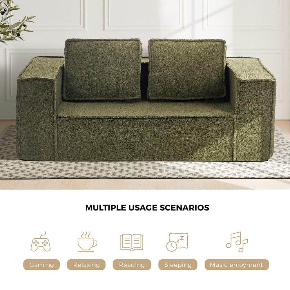 2-Seater Compressed Sofa in a Box Couch Sherpa - Green