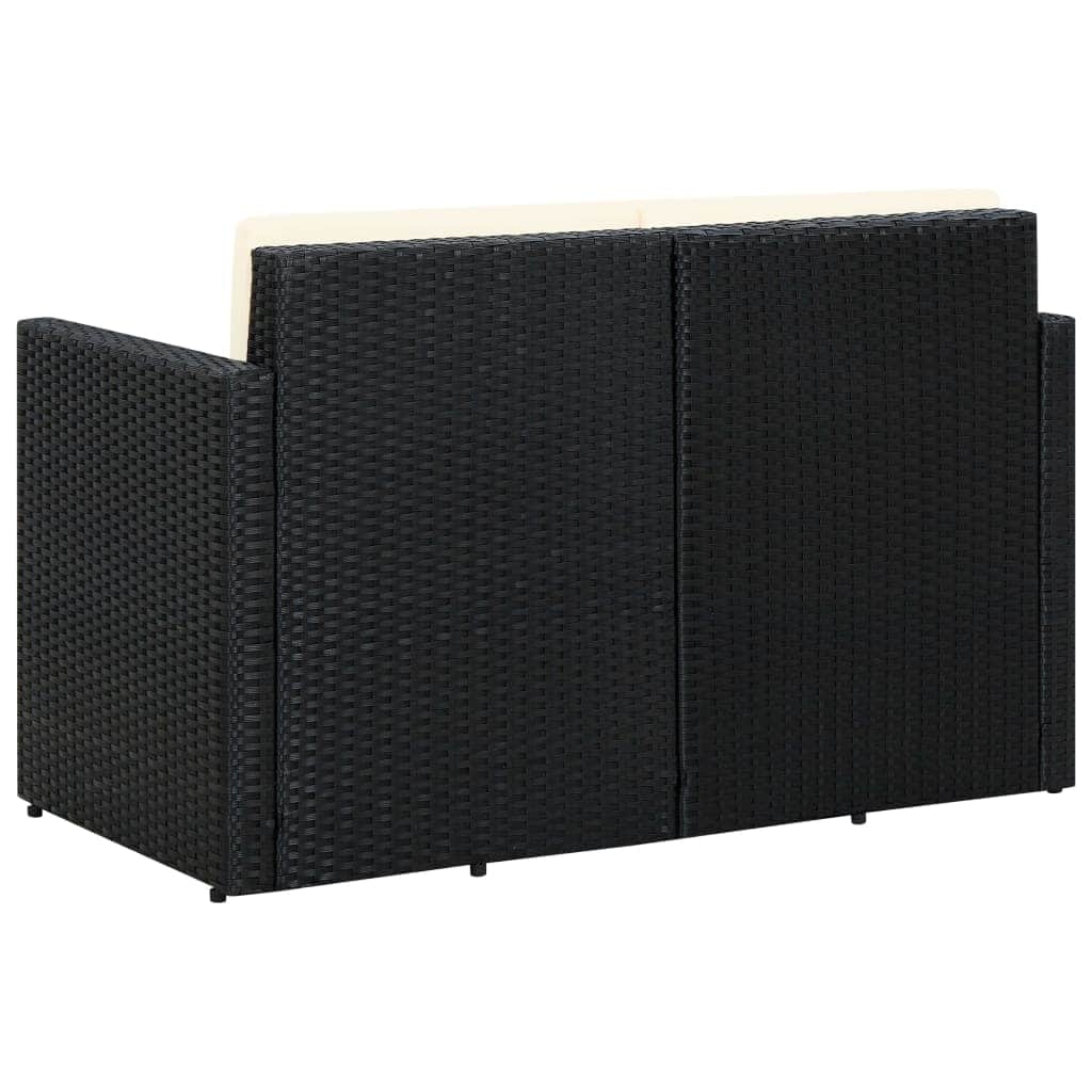2 Seater Garden Sofa with Cushions Black Poly Rattan - Simple deals