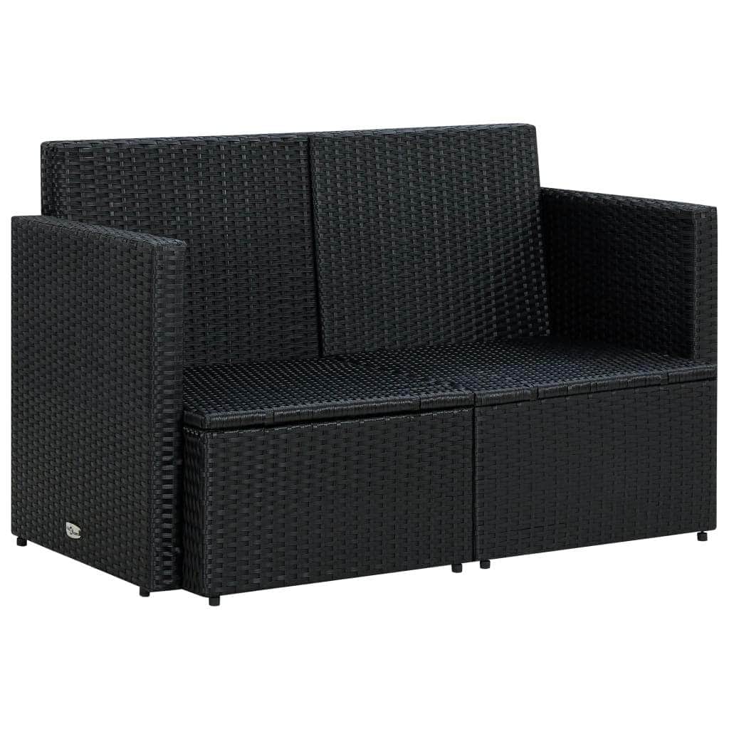 2 Seater Garden Sofa with Cushions Black Poly Rattan - Simple deals