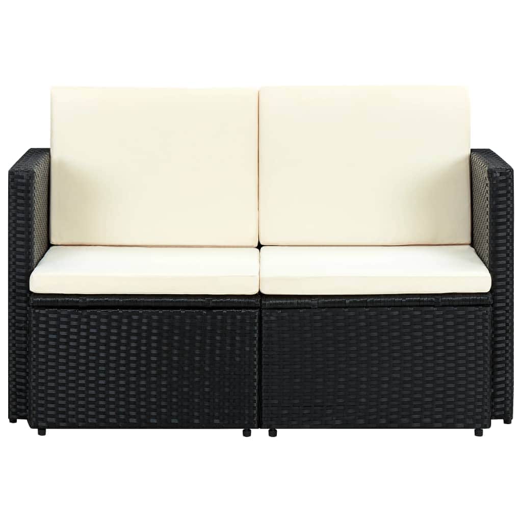2 Seater Garden Sofa with Cushions Black Poly Rattan - Simple deals