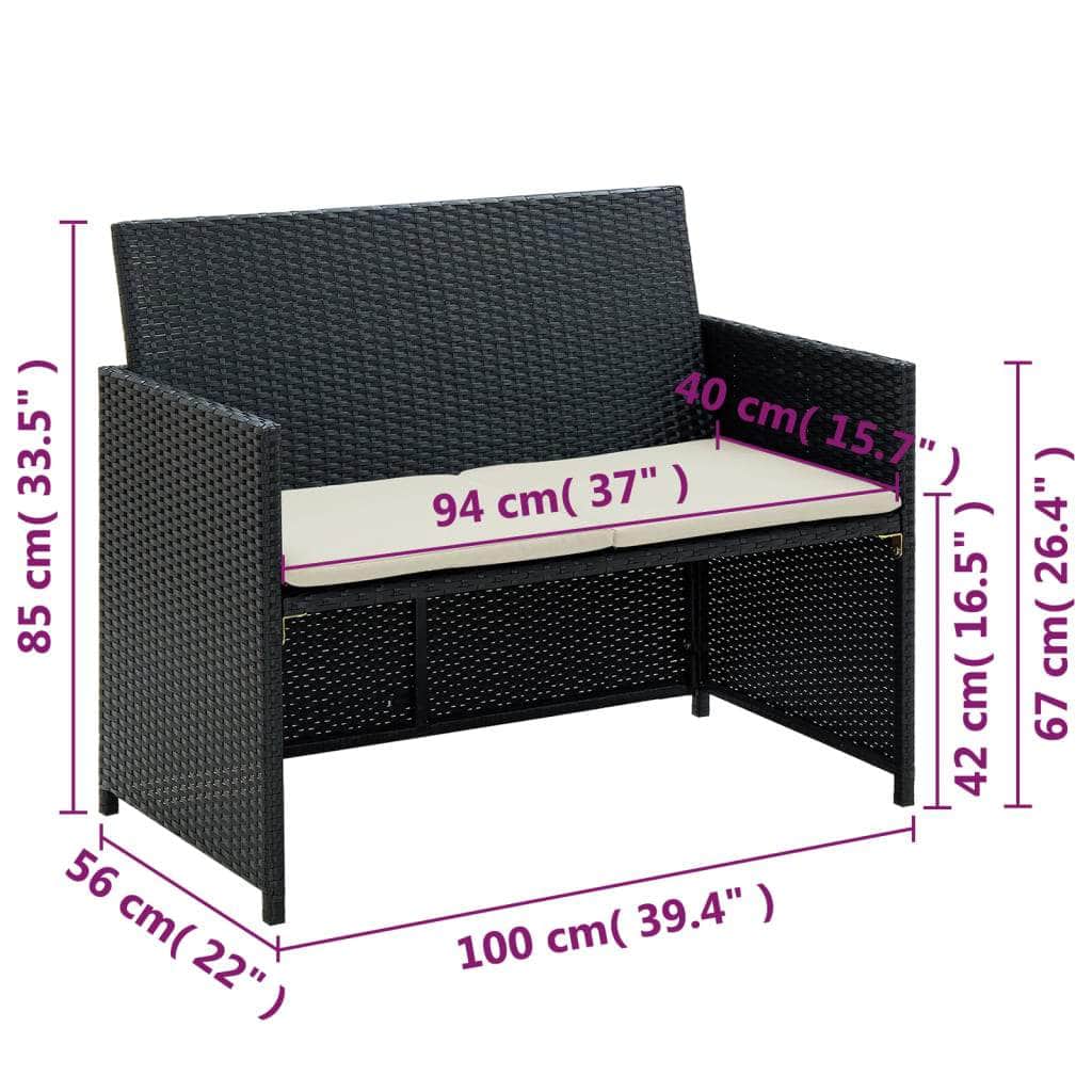 2 Seater Garden Sofa with Cushions Black Poly Rattan - Simple deals