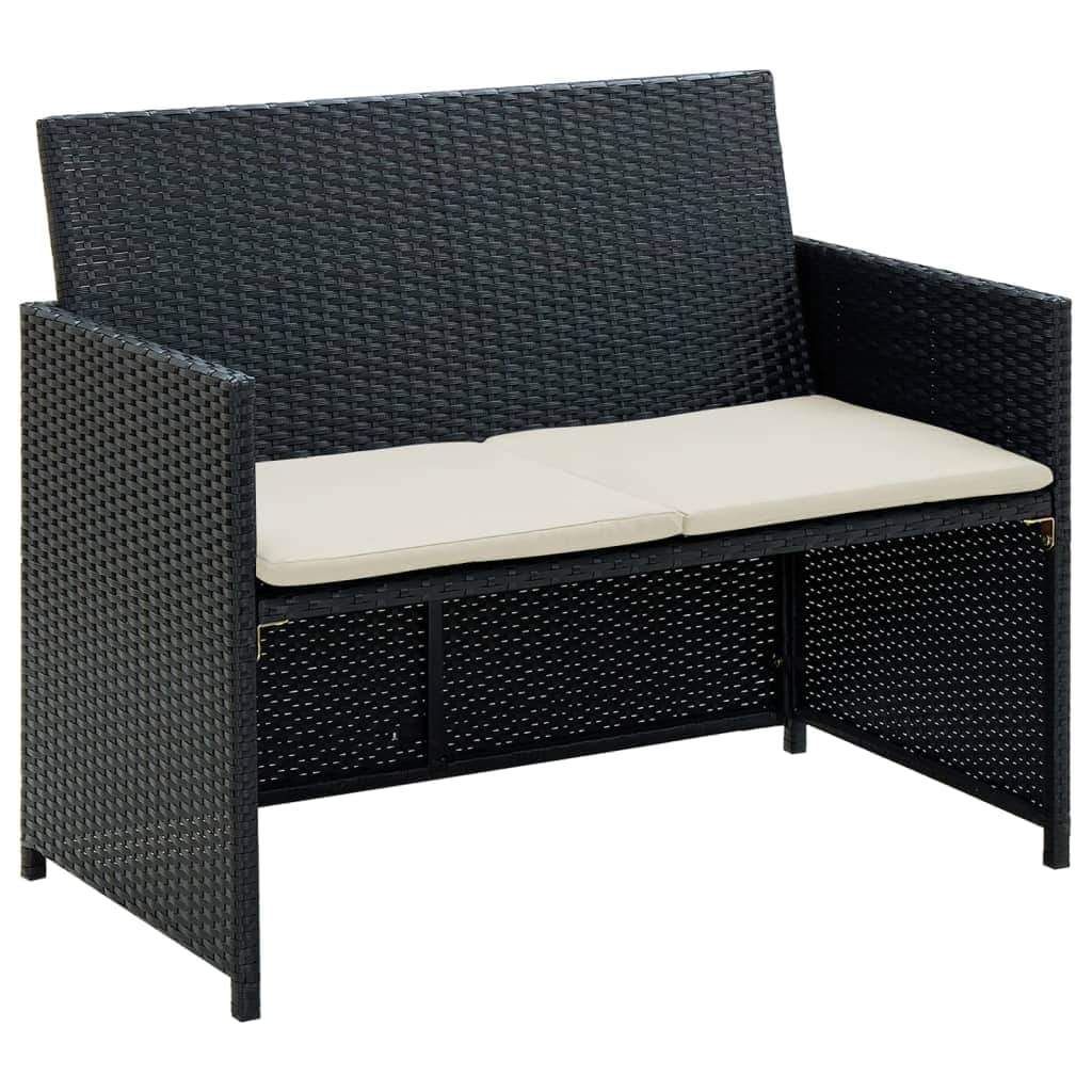 2 Seater Garden Sofa with Cushions Black Poly Rattan - Simple deals