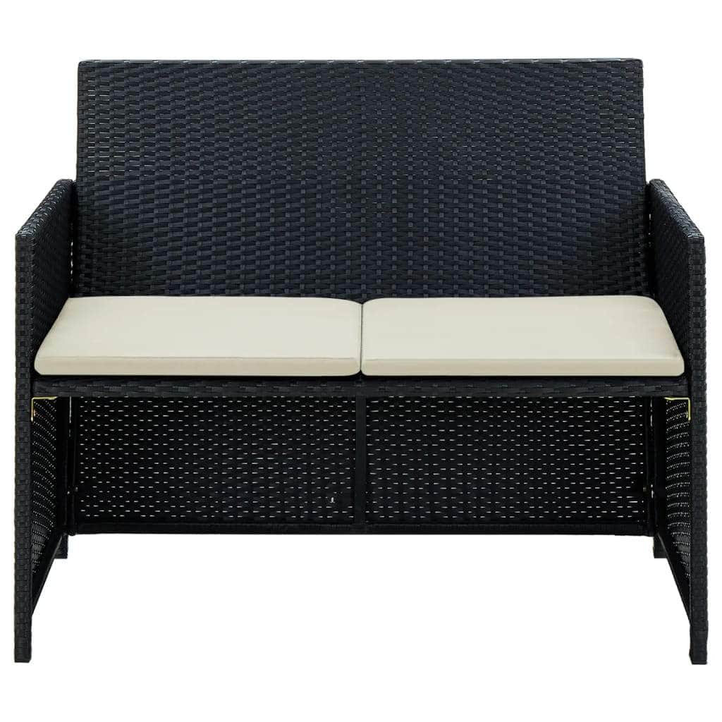 2 Seater Garden Sofa with Cushions Black Poly Rattan - Simple deals