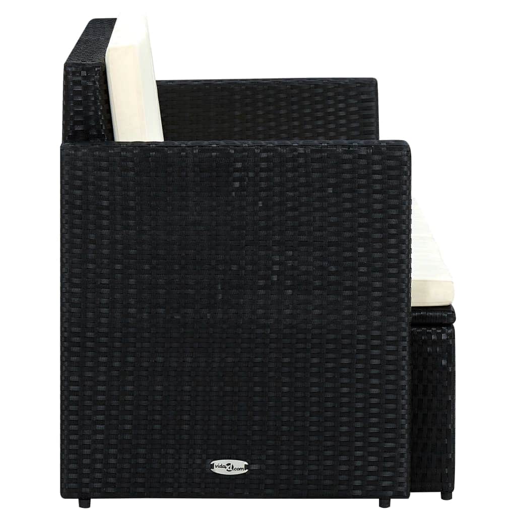 2 Seater Garden Sofa with Cushions Black Poly Rattan - Simple deals