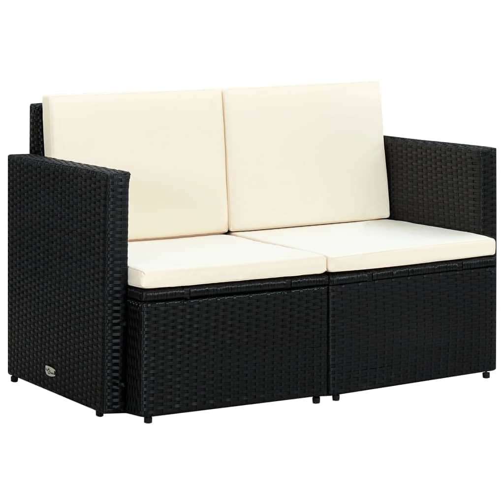 2 Seater Garden Sofa with Cushions Black Poly Rattan - Simple deals