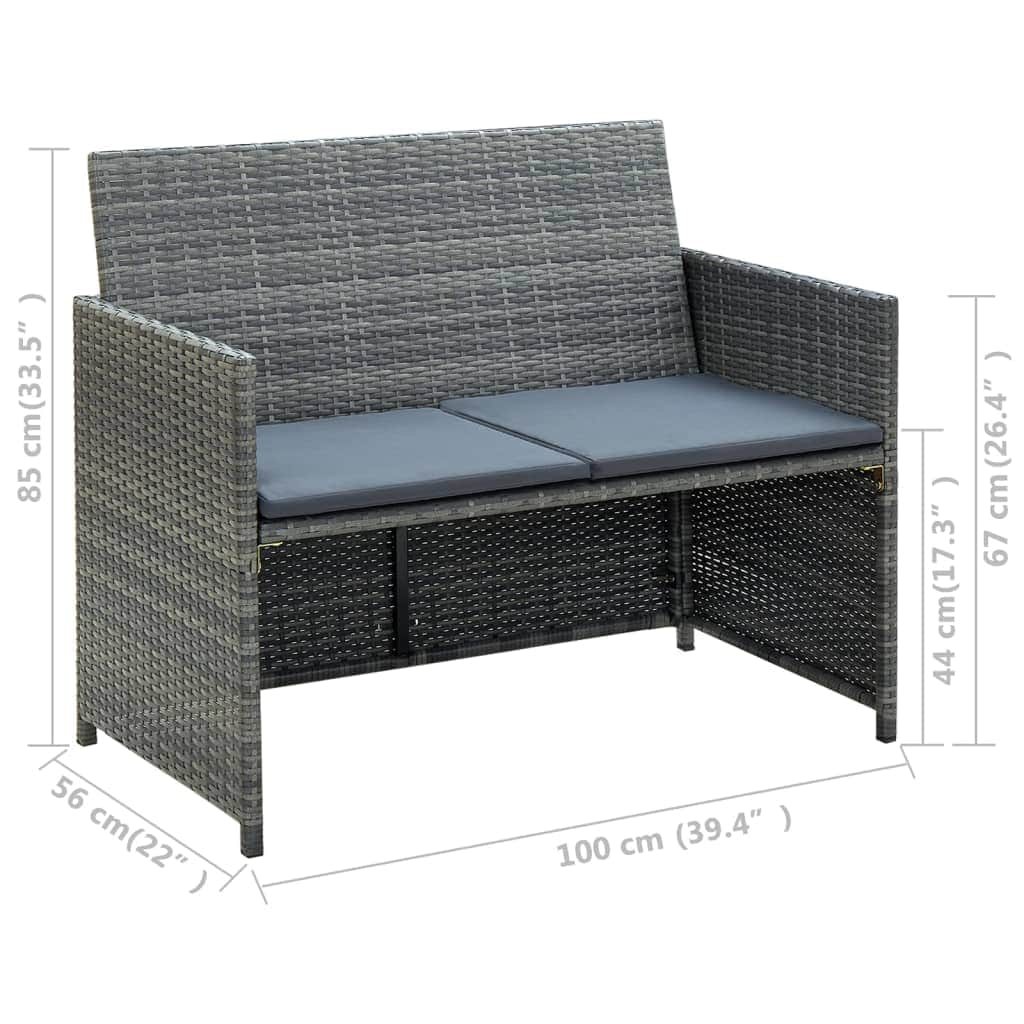 2 Seater Garden Sofa with Cushions Grey Poly Rattan - Simple deals