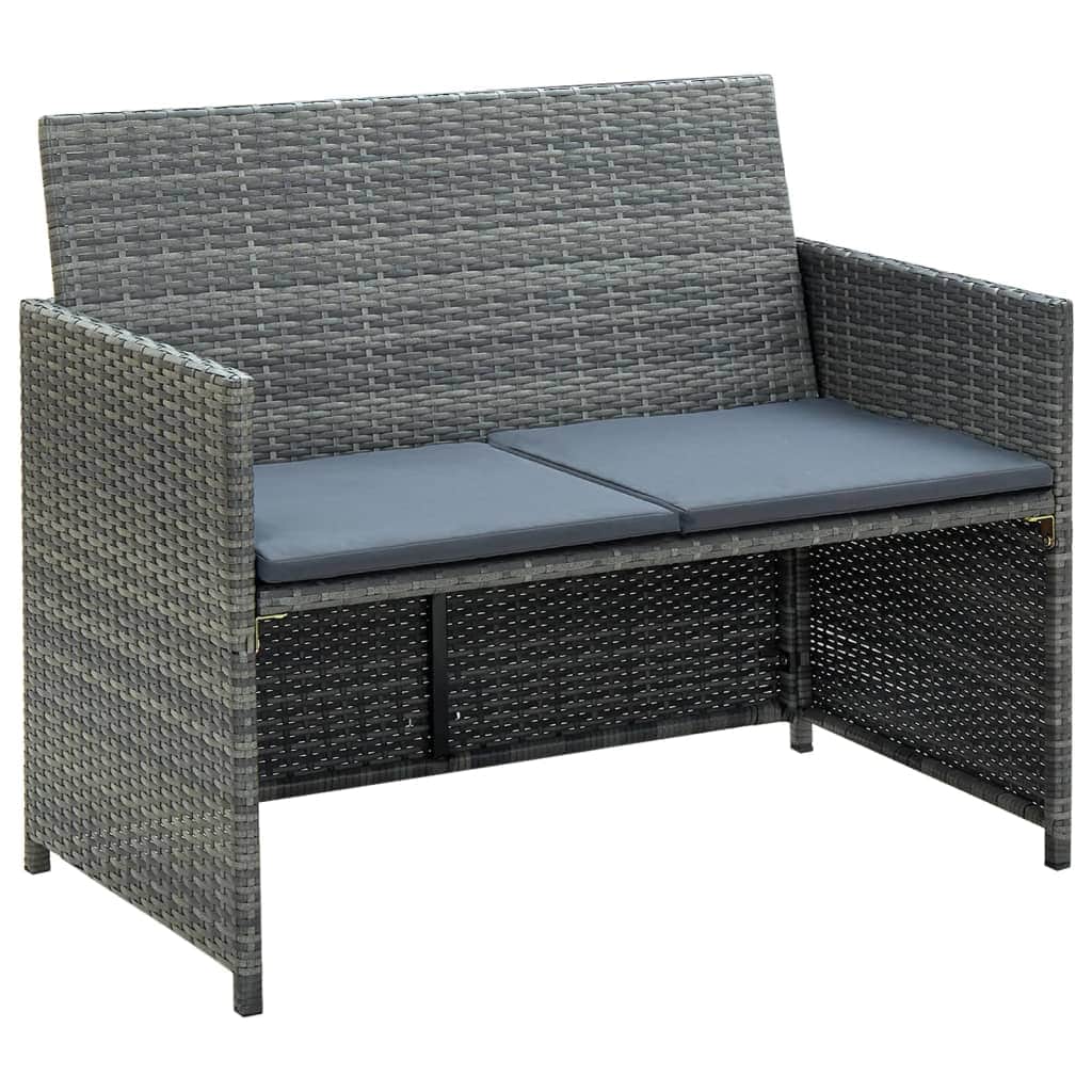 2 Seater Garden Sofa with Cushions Grey Poly Rattan - Simple deals