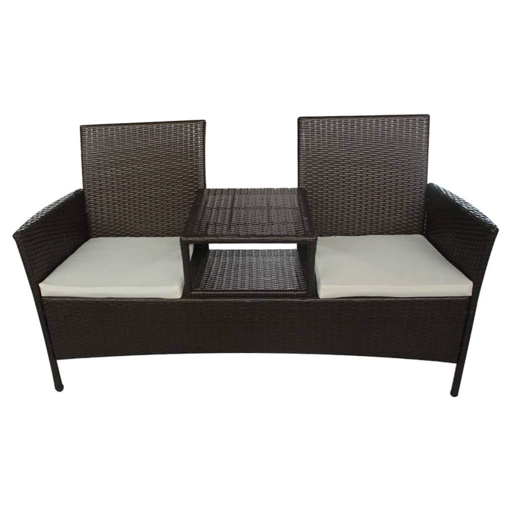 2 - Seater Garden Sofa with Tea Table Poly Rattan Brown - Simple deals