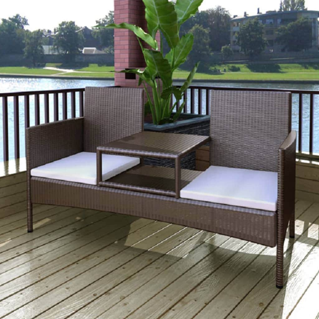 2 - Seater Garden Sofa with Tea Table Poly Rattan Brown - Simple deals