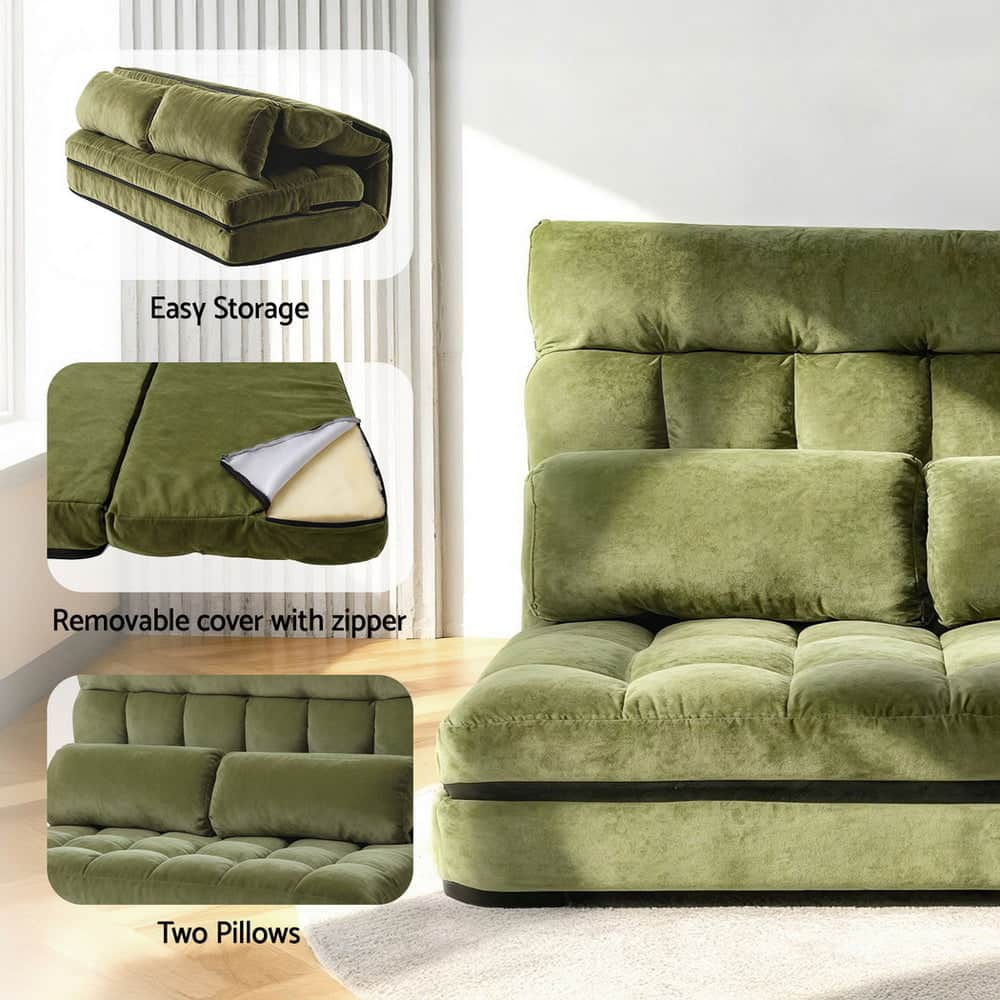 2-Seater Lounge Sofa Bed Green Fabric Modern Comfortable Living Room Chair