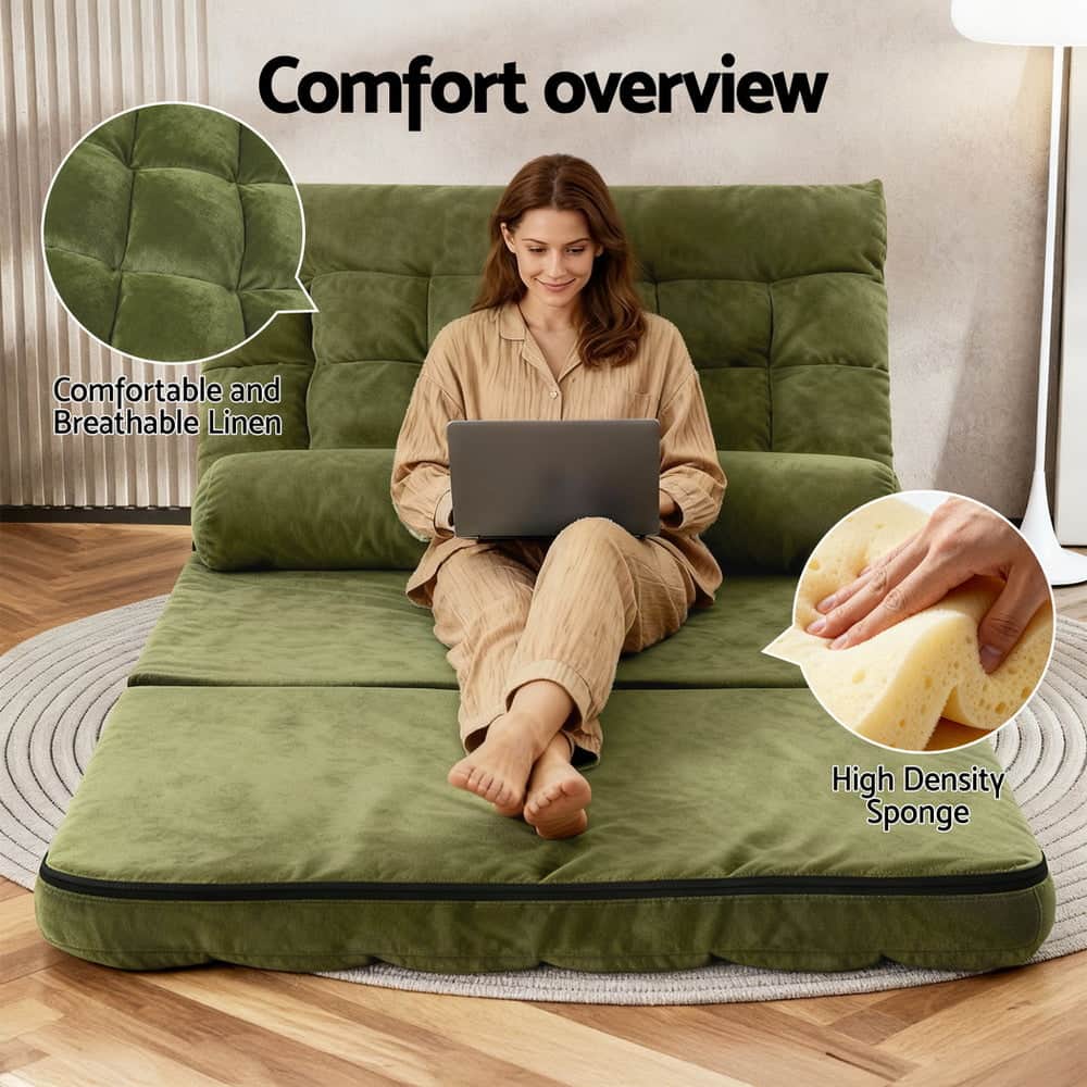2-Seater Lounge Sofa Bed Green Fabric Modern Comfortable Living Room Chair