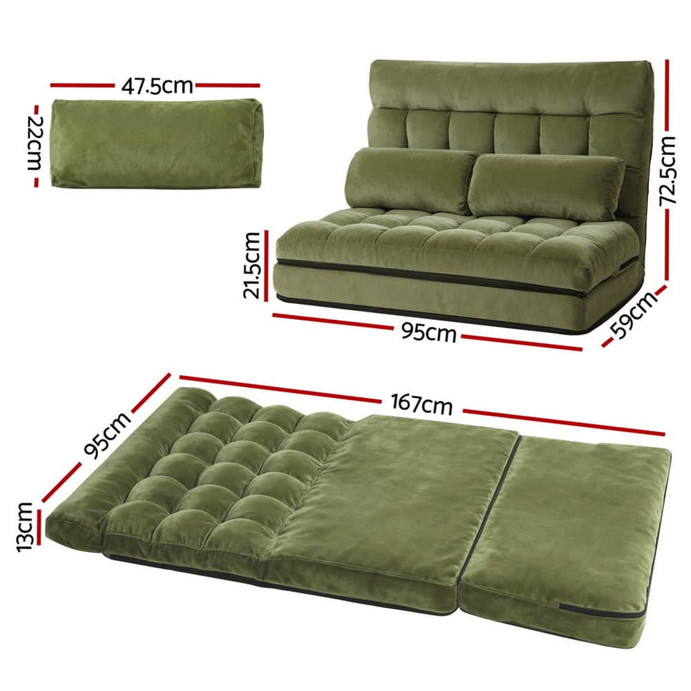 2-Seater Lounge Sofa Bed Green Fabric Modern Comfortable Living Room Chair