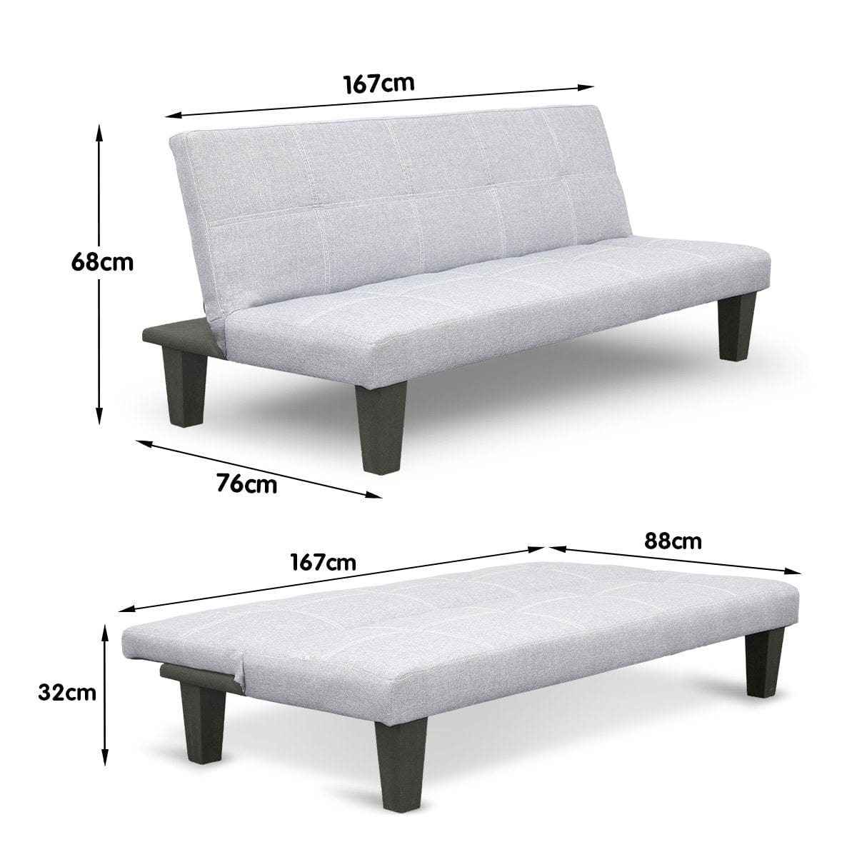 2 Seater Modular Linen Fabric Sofa Bed Couch Light Grey