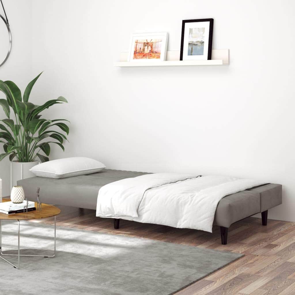 2-Seater Sofa Bed Light Grey-Velvet