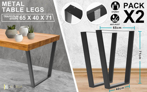 2 Set 65 X 40 X 71Cm Black Coffee Dining Table Legs Bench Trapezium Diy Steel Metal