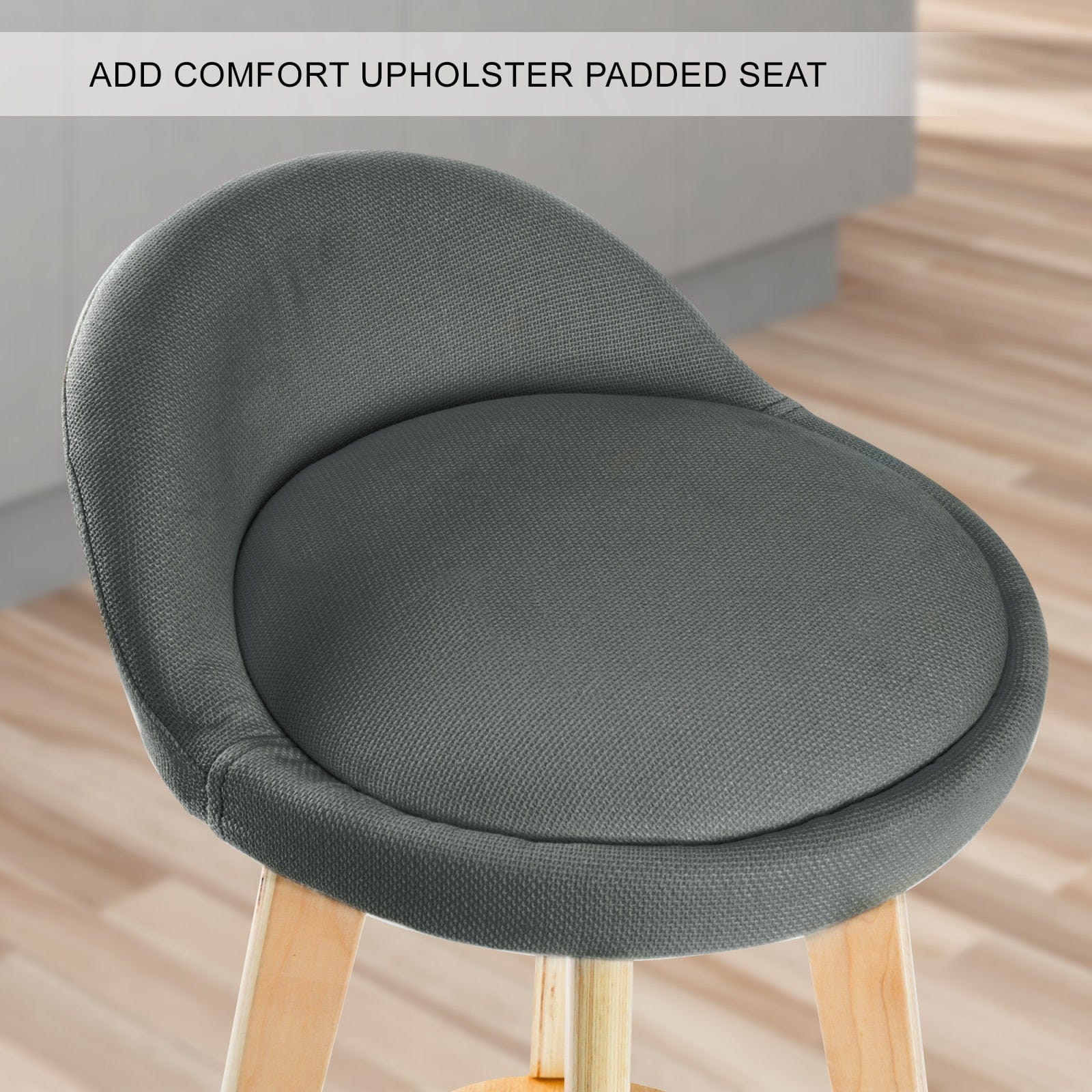 2X Wooden Bar Stool Dining Chair Fabric LEILA 72cm GREY with 72Cm