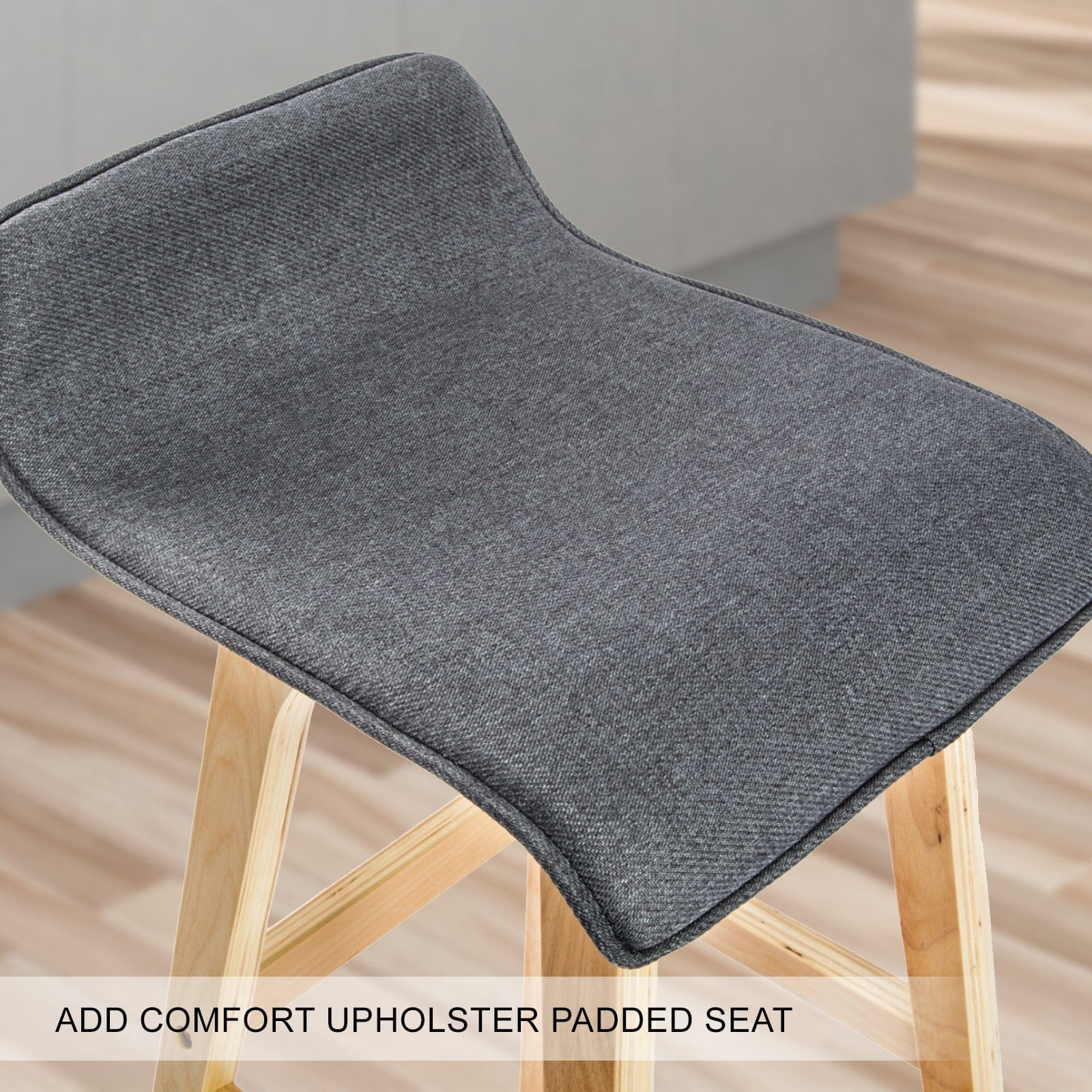 2X Wooden Bar Stool Dining Chair Fabric SOPHIA 74cm GREY with 74Cm