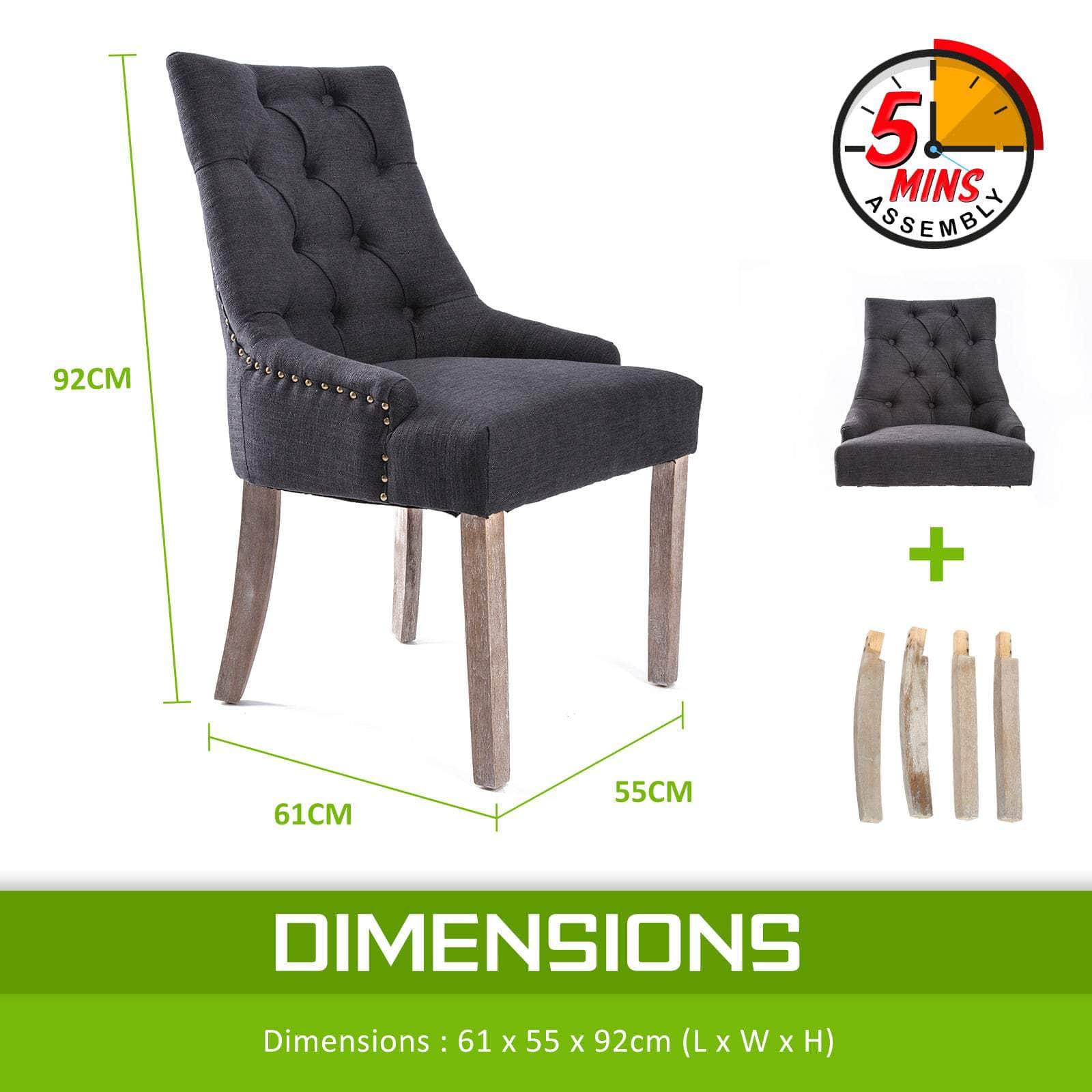 2 Set Black (Charcoal French Provincial Dining Chair Amour Oak Leg