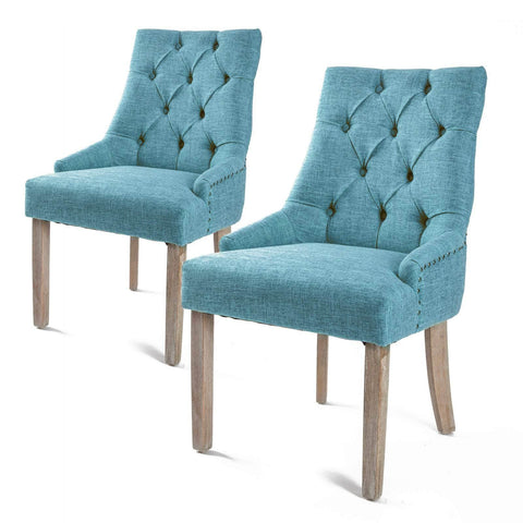 2 Set Blue French Provincial Dining Chair Amour Oak Leg