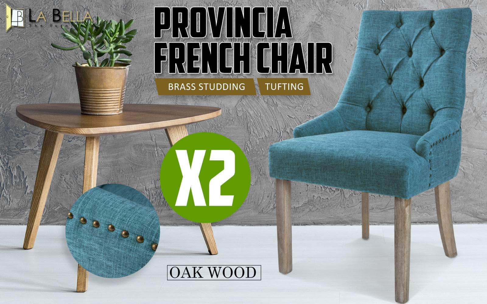 2 Set Dark Blue French Provincial Dining Chair Amour Oak Leg