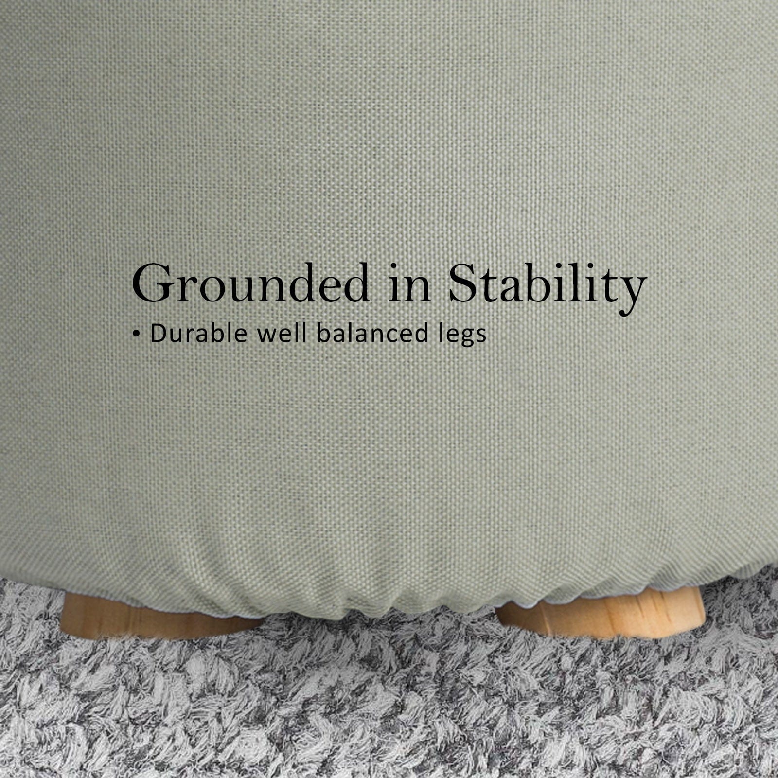 2X Fabric Ottoman Round Wooden Leg Foot Stool - GREY with Grey colour - photo 17